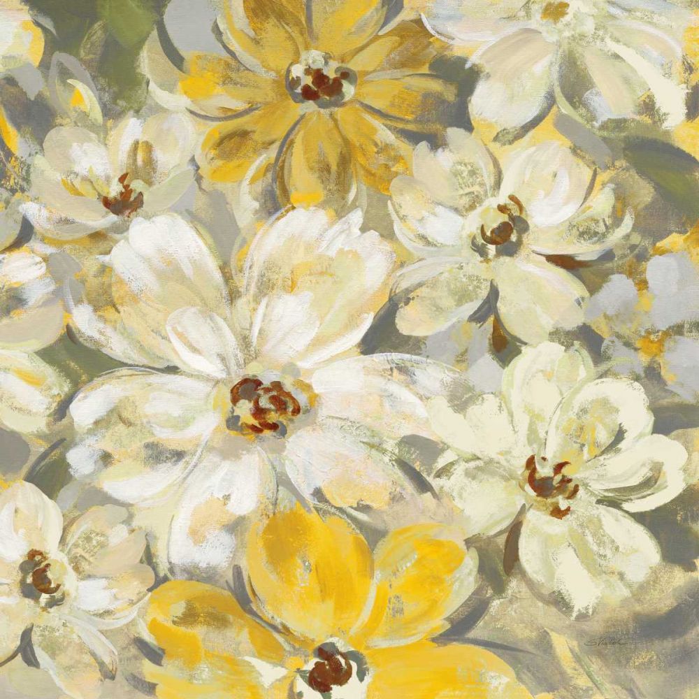 Scattered Spring Petals Yellow Gray Crop art print by Silvia Vassileva for $57.95 CAD