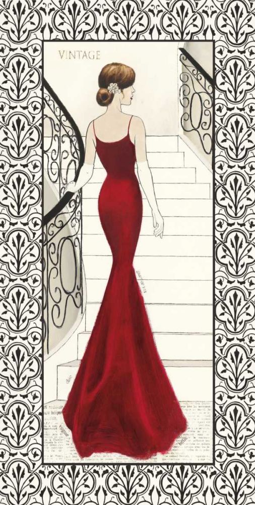 La Belle Rouge with Floral Cartouche Border art print by Emily Adams for $57.95 CAD