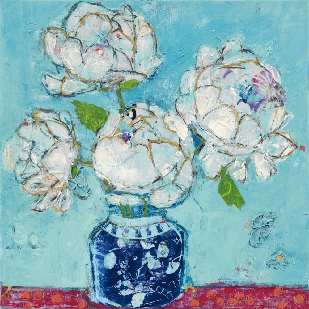 Vase of Peonies Aqua art print by Kellie Day for $57.95 CAD