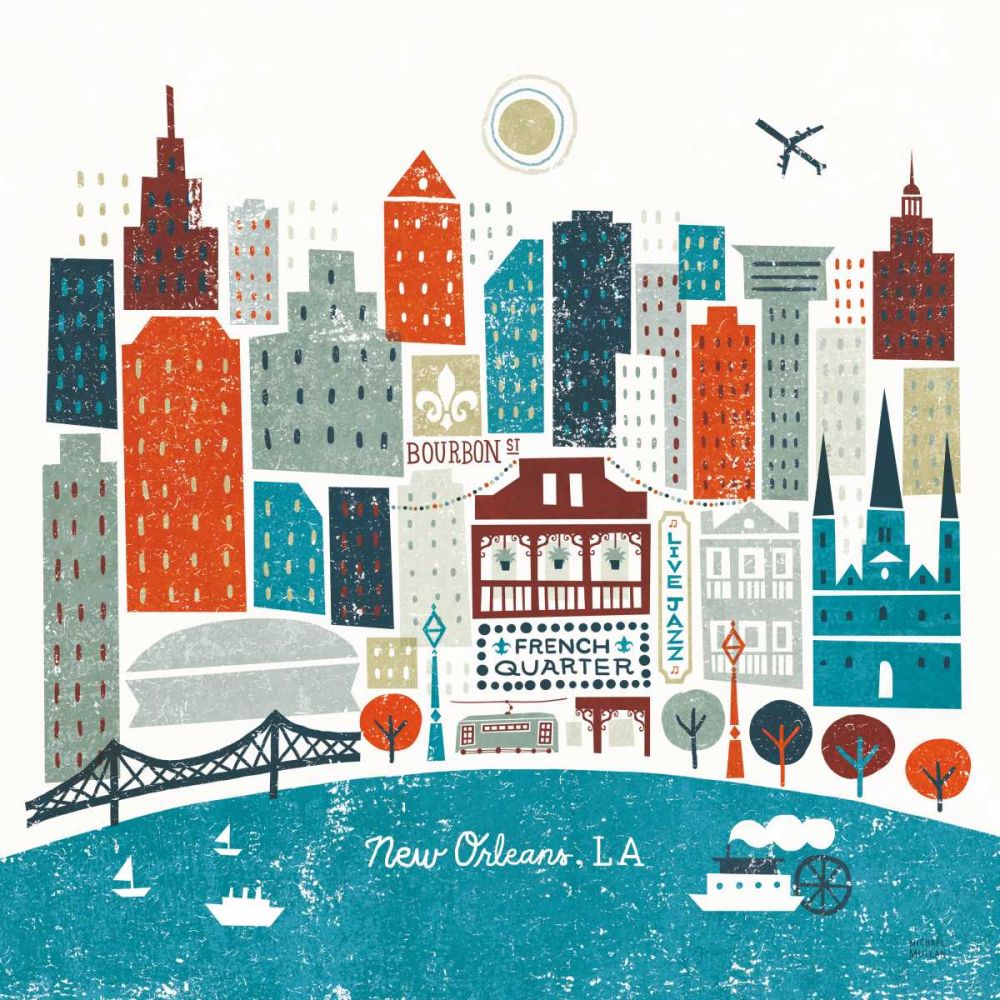 Colorful New Orleans Teal art print by Michael Mullan for $57.95 CAD