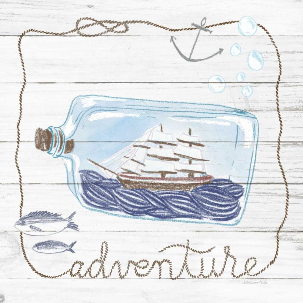 Ship in a Bottle Adventure Shiplap art print by Sara Zieve Miller for $57.95 CAD