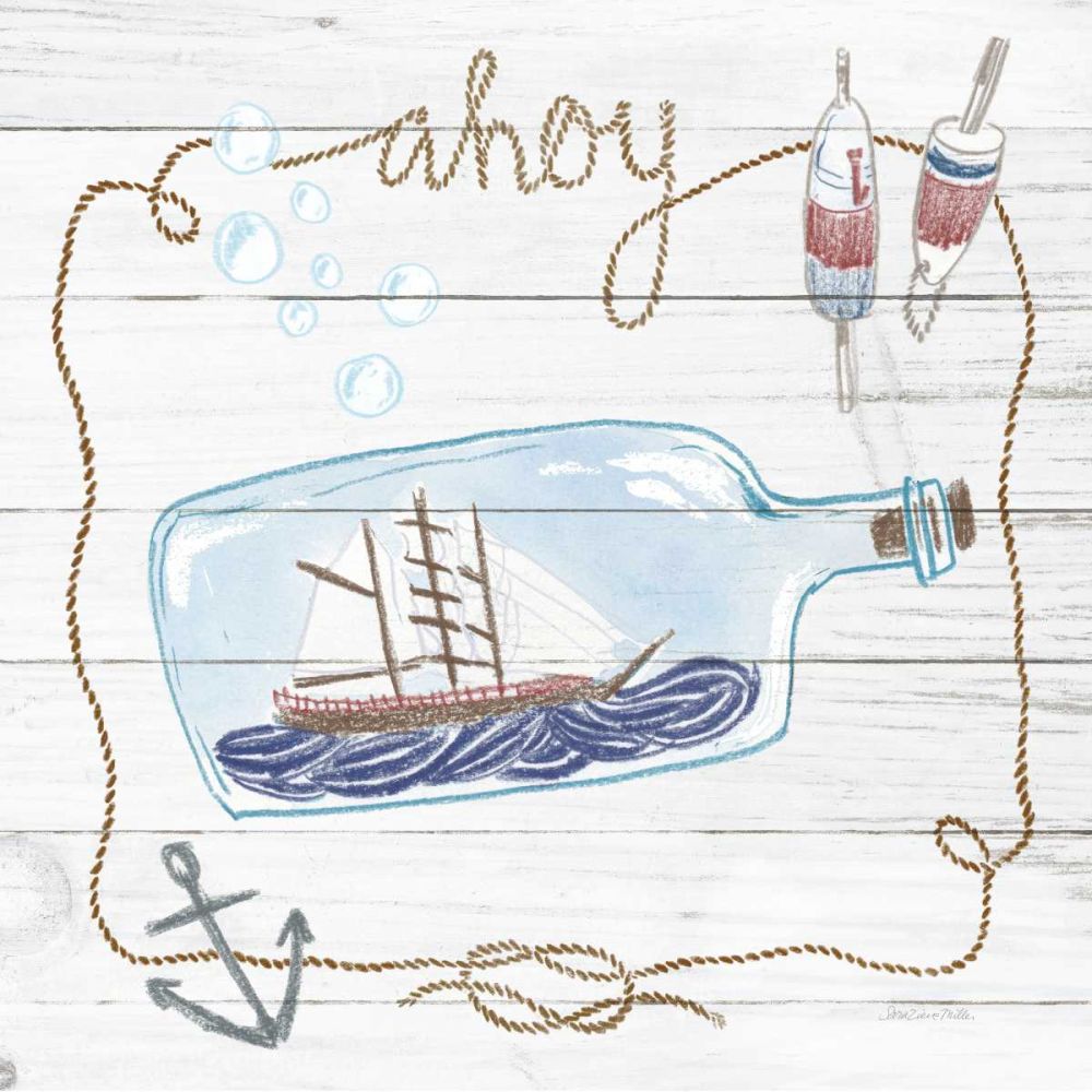 Ship in a Bottle Ahoy Shiplap art print by Sara Zieve Miller for $57.95 CAD