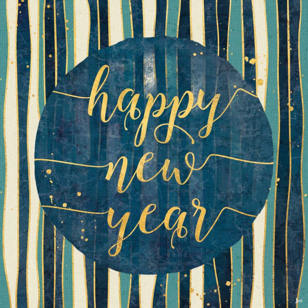 Coastal Lace Happy New Year Stripes Round art print by Jess Aiken for $57.95 CAD