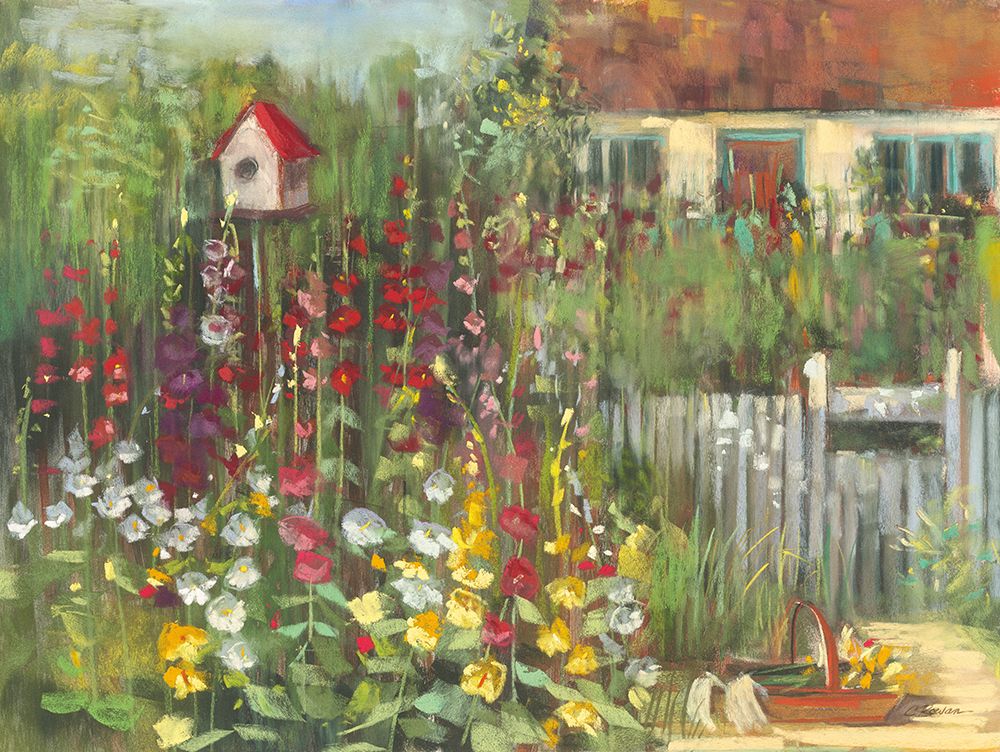 Hollyhock Garden art print by Carol Rowan for $57.95 CAD