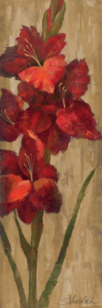 Vivid Red Gladiola on Gold art print by Silvia Vassileva for $57.95 CAD