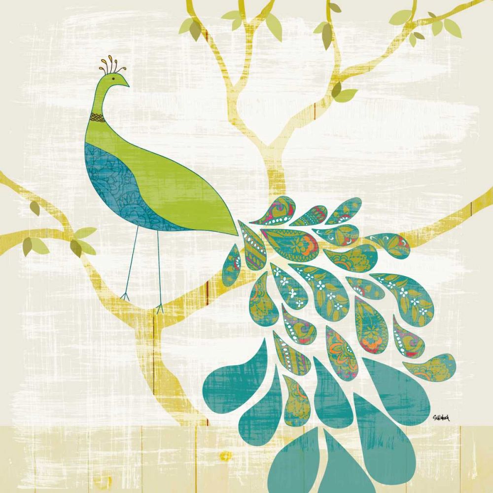 Mod Peacock II Leaves v2 art print by Sue Schlabach for $57.95 CAD