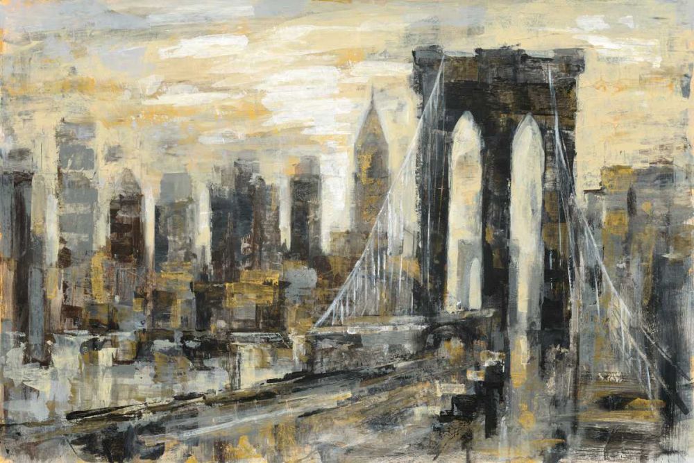 Brooklyn Bridge Gray and Gold art print by Silvia Vassileva for $57.95 CAD