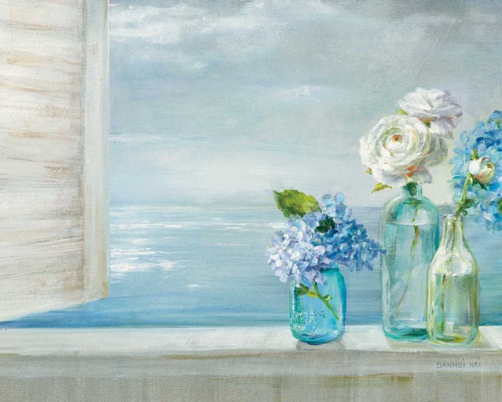 A Beautiful Day At the Beach - 3 Glass Bottles art print by Danhui Nai for $57.95 CAD