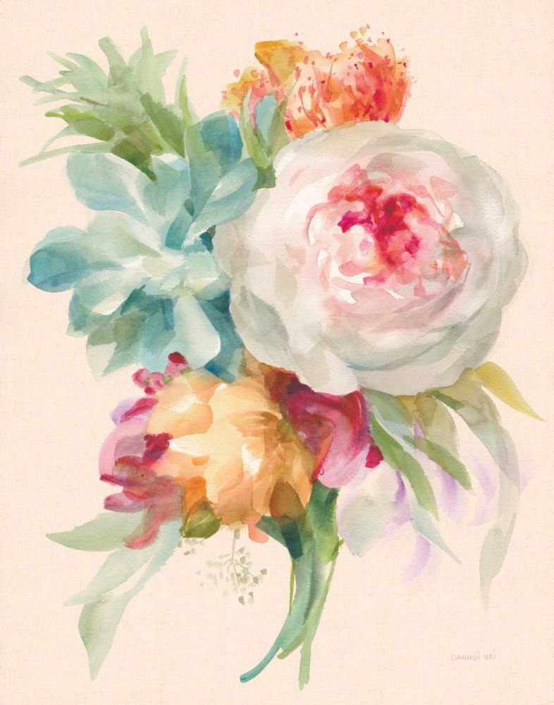 Garden Bouquet I on Peach Linen art print by Danhui Nai for $57.95 CAD