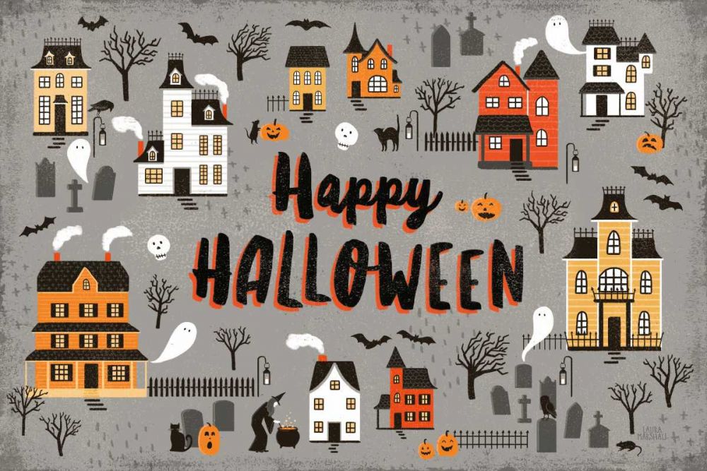 Spooky Village I Gray art print by Laura Marshall for $57.95 CAD