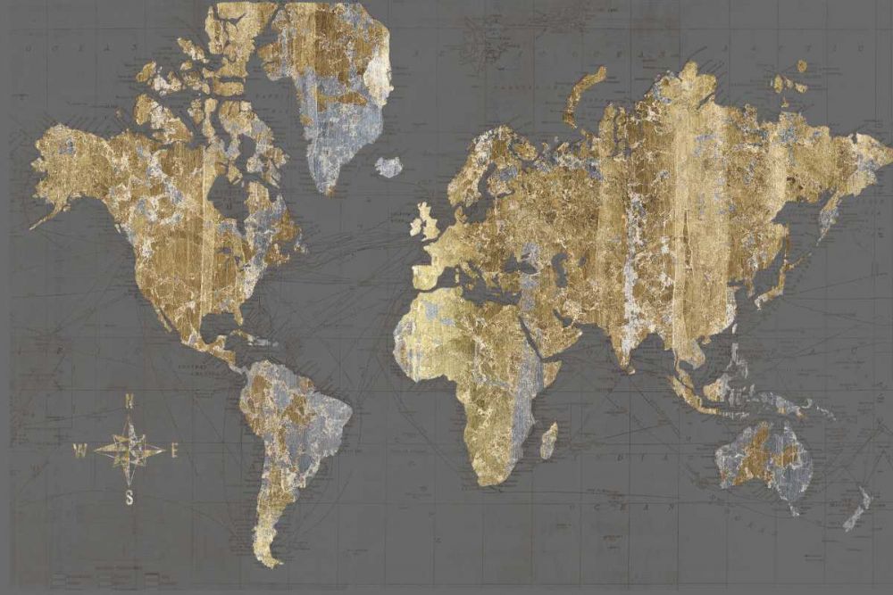 Gilded Map Gray - No Border art print by Wild Apple Portfolio for $57.95 CAD