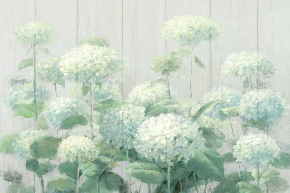 White Hydrangea Garden Sage on Wood Crop art print by Danhui Nai for $57.95 CAD