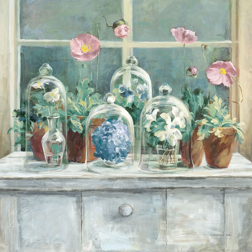 Purple Poppies Windowsill Sage art print by Danhui Nai for $57.95 CAD