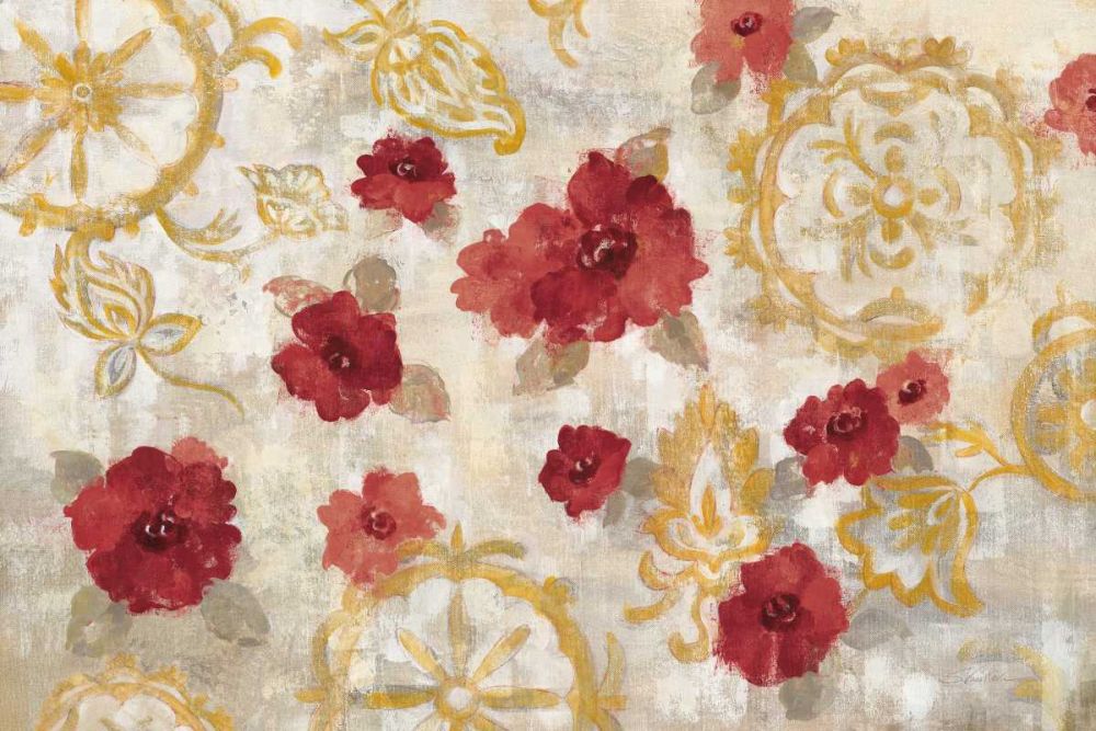 Elegant Fresco Red Gold art print by Silvia Vassileva for $57.95 CAD