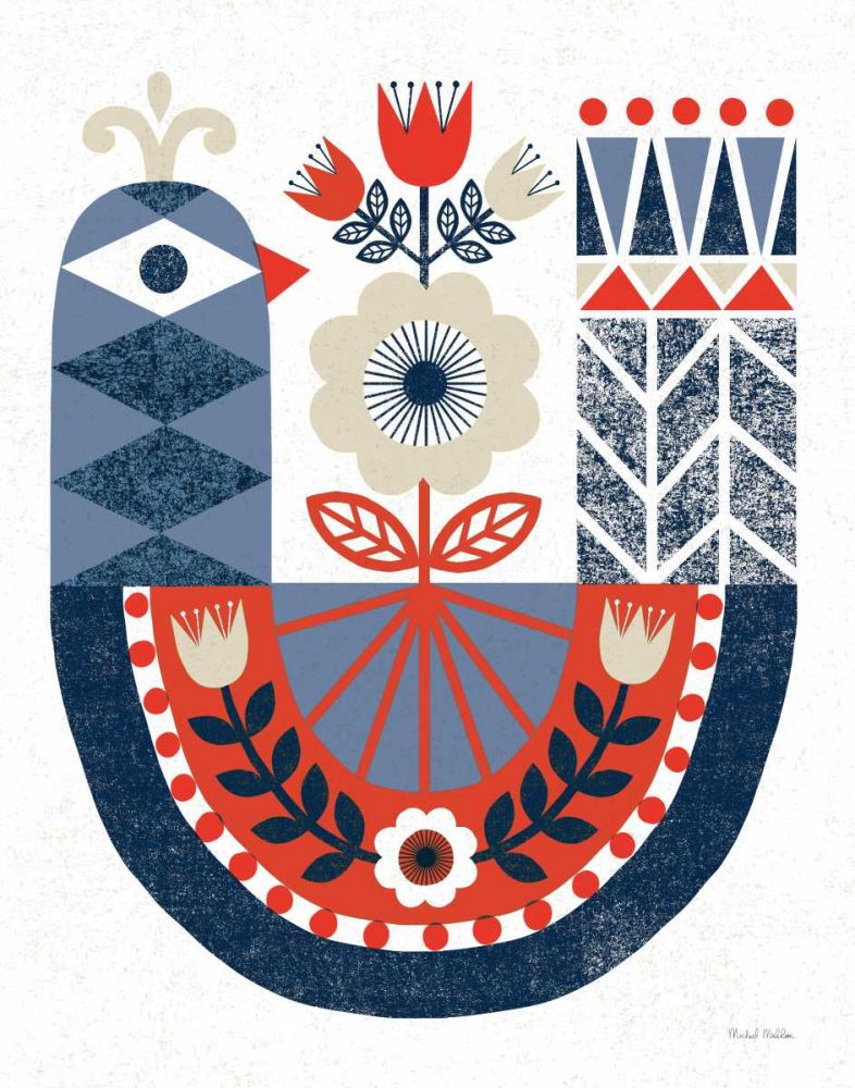 Folk Lodge Bird Red Navy art print by Michael Mullan for $57.95 CAD