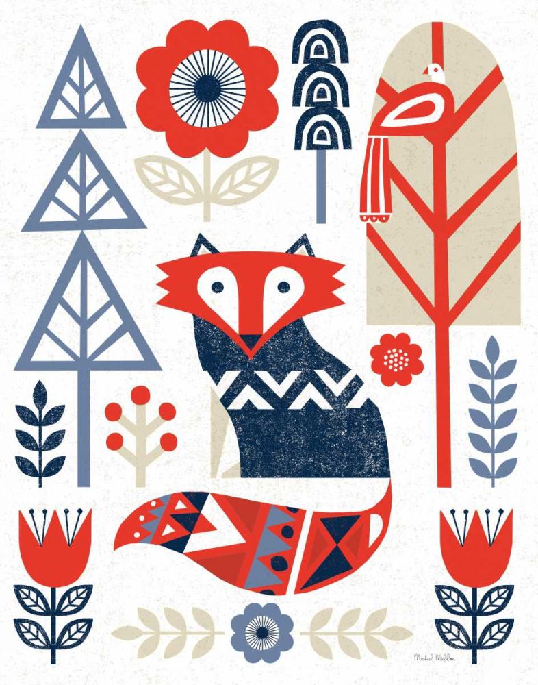 Folk Lodge Fox Red Navy art print by Michael Mullan for $57.95 CAD