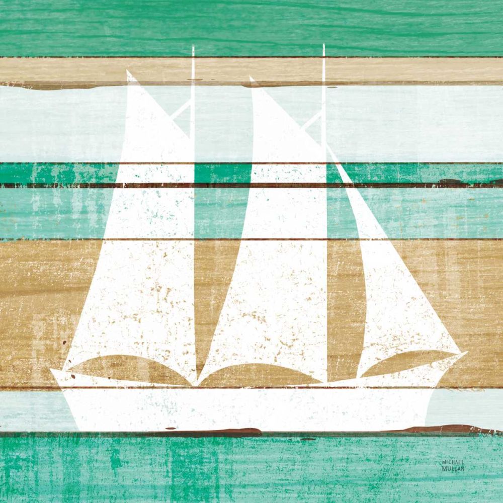 Beachscape V Boat Green art print by Michael Mullan for $57.95 CAD