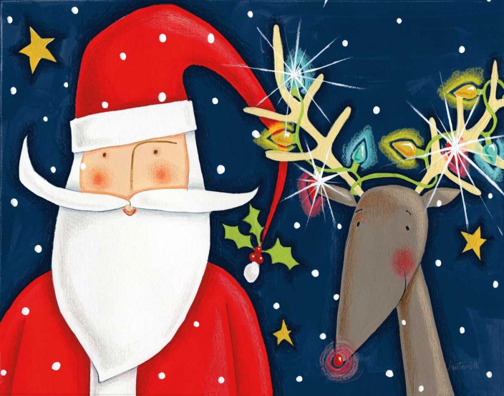 Bright Christmas Santa Blue art print by Anne Tavoletti for $57.95 CAD