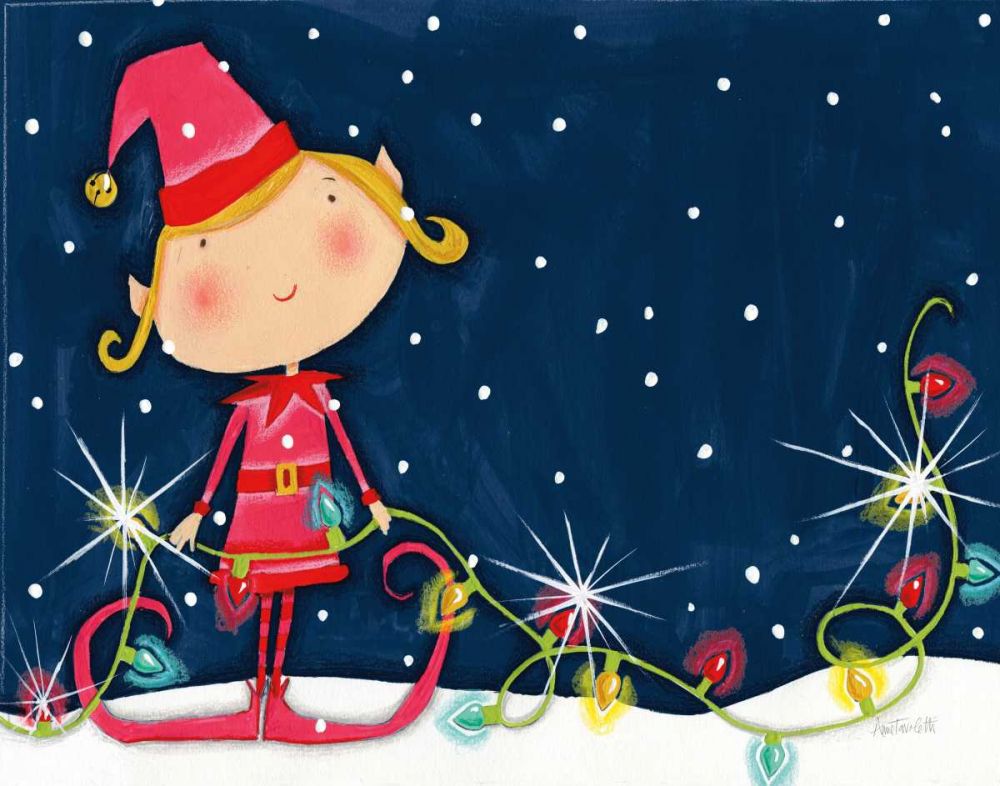Bright Christmas Lights Elf Blue art print by Anne Tavoletti for $57.95 CAD