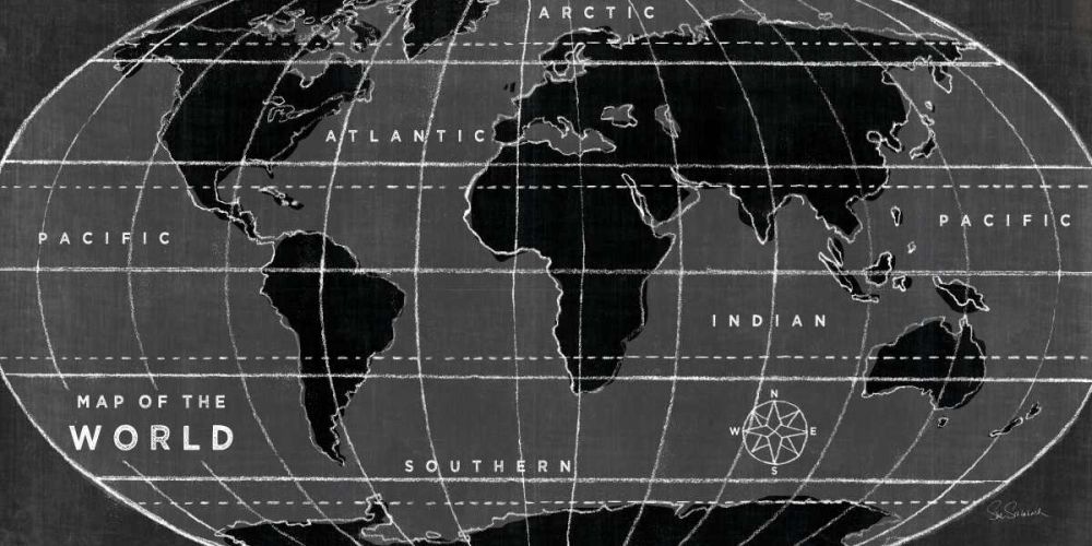 Chalkboard Map of the World art print by Sue Schlabach for $57.95 CAD