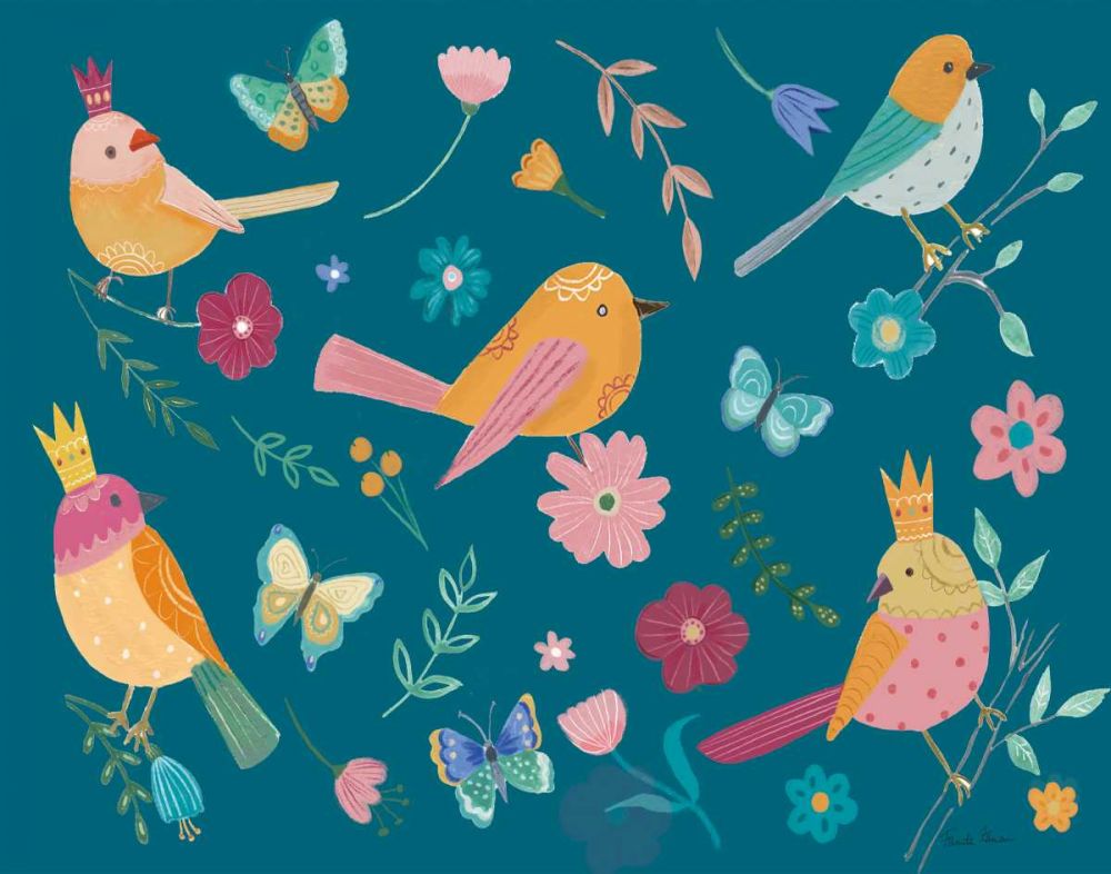 Royal Birds I Blue art print by Farida Zaman for $57.95 CAD