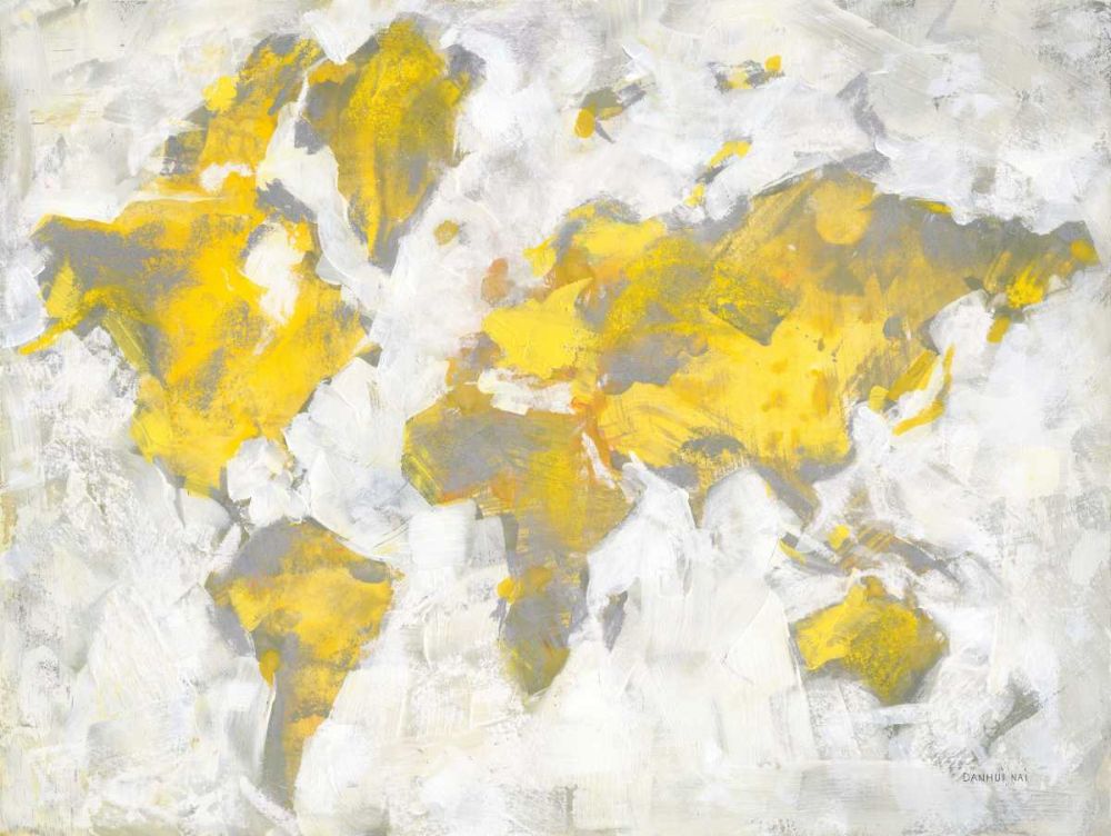 World Map Yellow Gray art print by Danhui Nai for $57.95 CAD