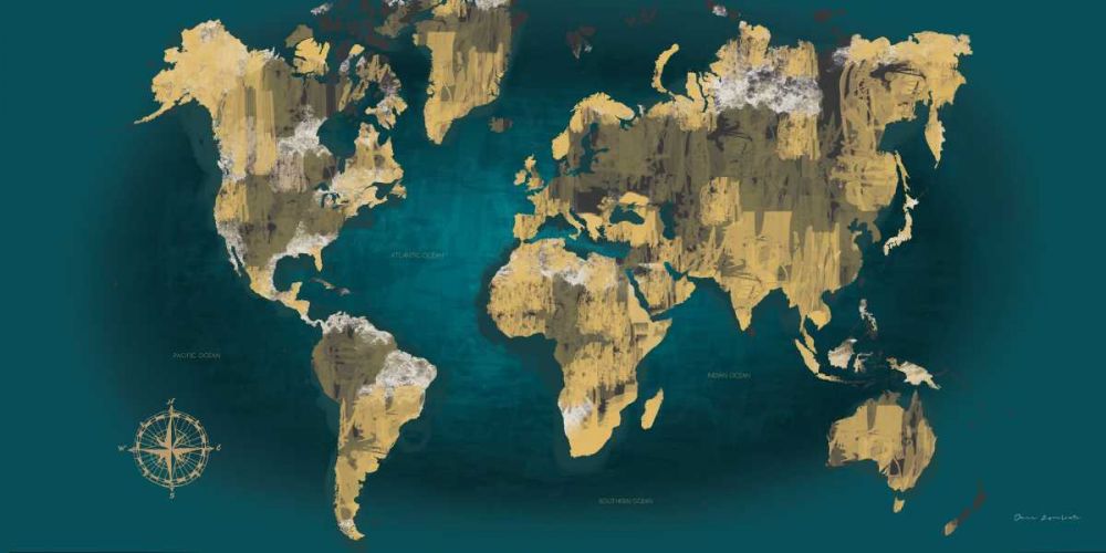 Sketched World Map Blue Crop art print by Omar Escalante for $57.95 CAD