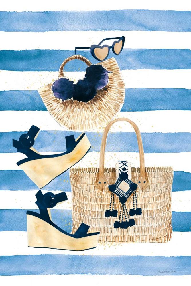 Beach Glam I Navy on Stripes art print by Mercedes Lopez Charro for $57.95 CAD