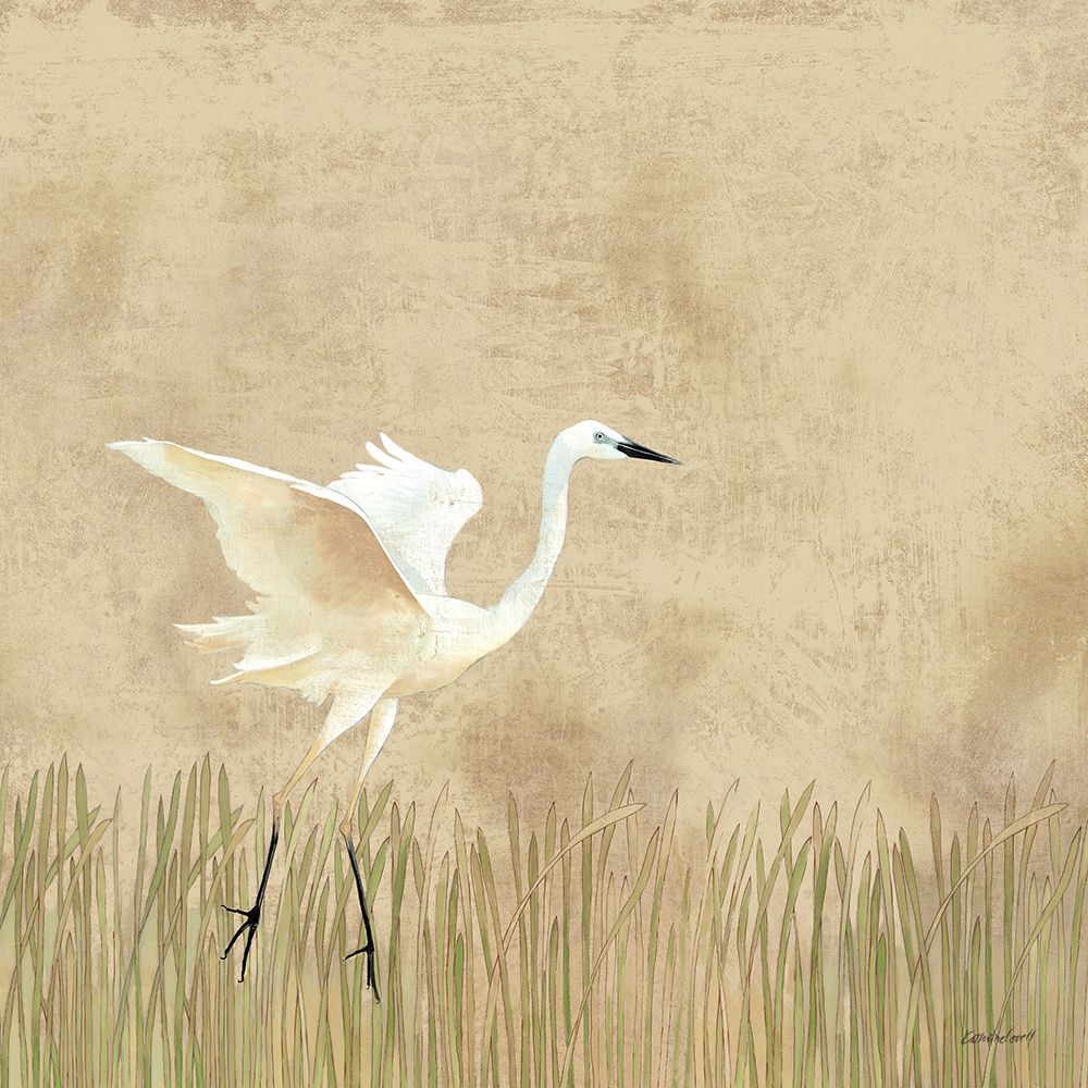 Egret Alighting I Neutral art print by Kathrine Lovell for $57.95 CAD
