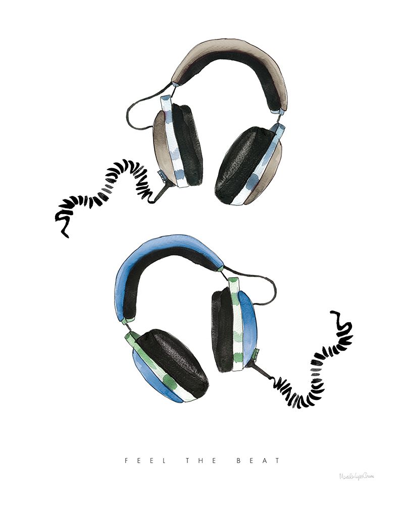 Headphones Love Blue Gray art print by Mercedes Lopez Charro for $57.95 CAD