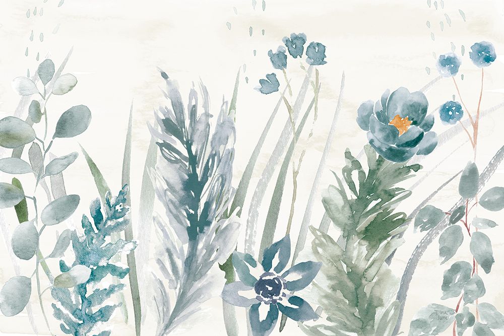 Boho Garden I No Butterflies Blue art print by Dina June for $57.95 CAD