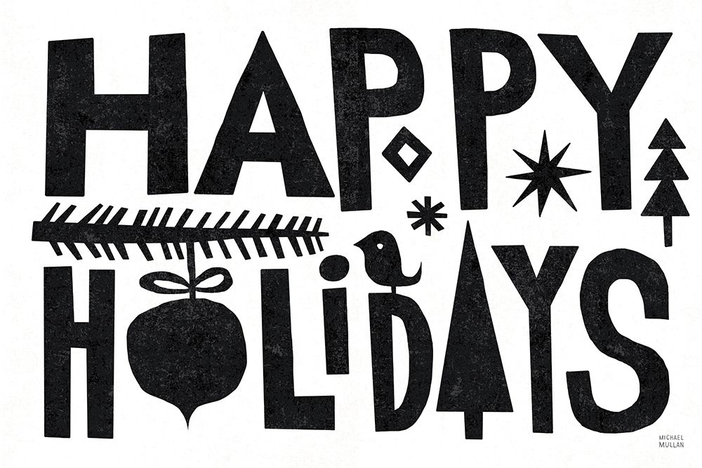 Christmas Whimsy Happy Holidays Black art print by Michael Mullan for $57.95 CAD