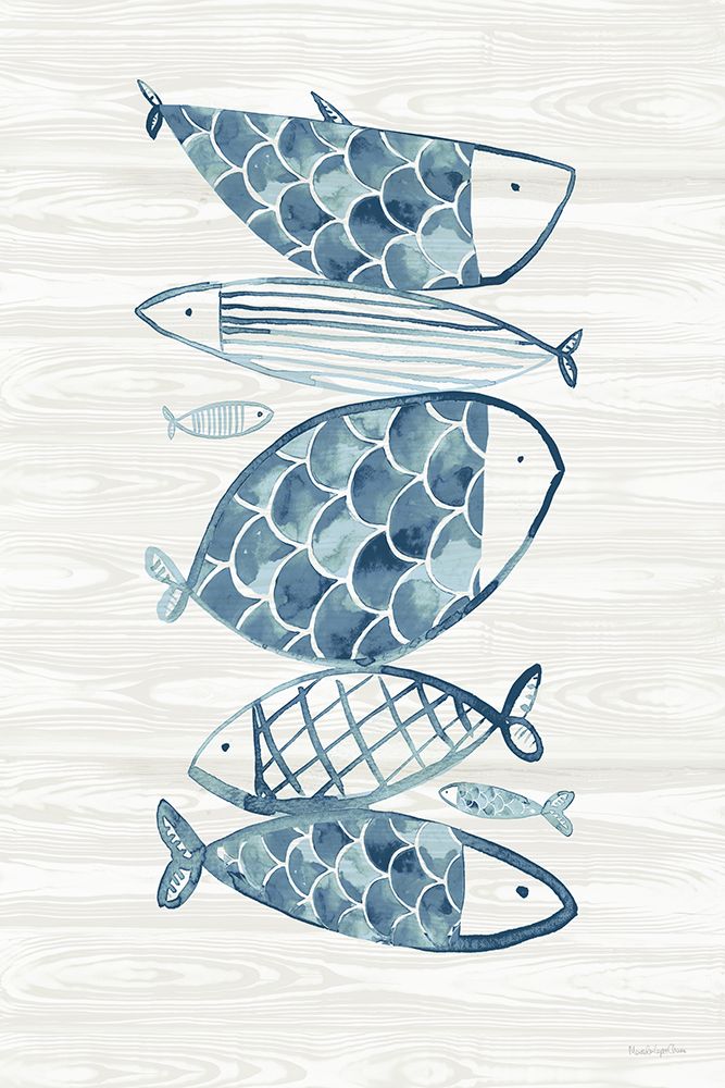 Driftwood Blue Fish I art print by Mercedes Lopez Charro for $57.95 CAD