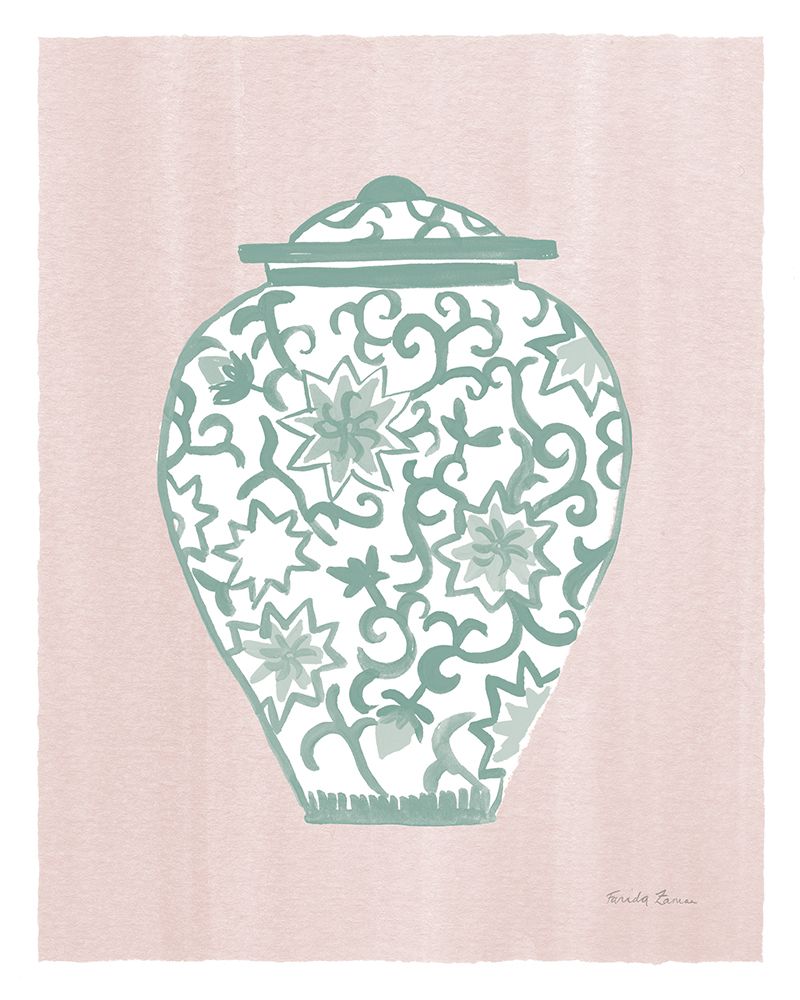 Chinoiserie III Green Watercolor Light art print by Farida Zaman for $57.95 CAD