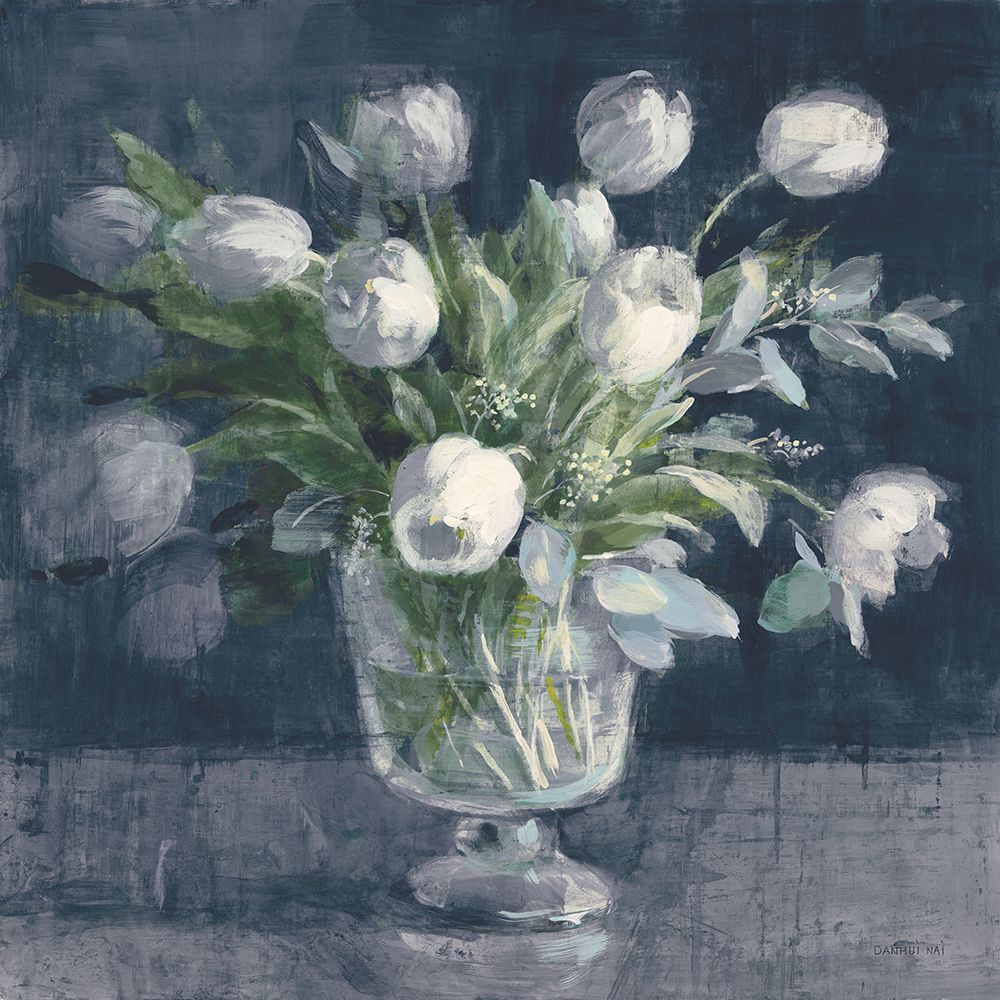 Serene Tulips Navy art print by Danhui Nai for $57.95 CAD