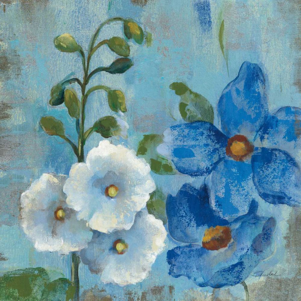 Hollyhocks and Blue Flowers I art print by Silvia Vassileva for $57.95 CAD