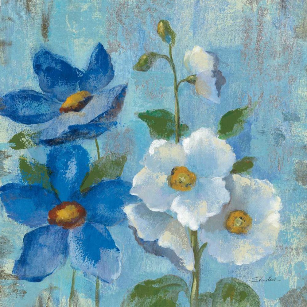Hollyhocks and Blue Flowers II art print by Silvia Vassileva for $57.95 CAD