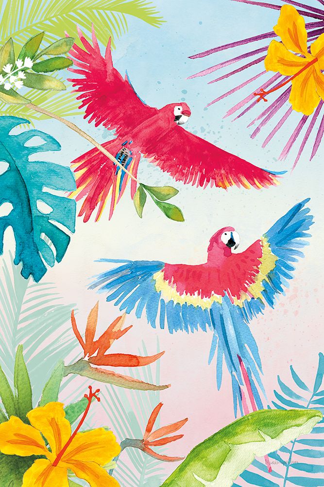 Parrots and Palms I art print by Mercedes Lopez Charro for $57.95 CAD