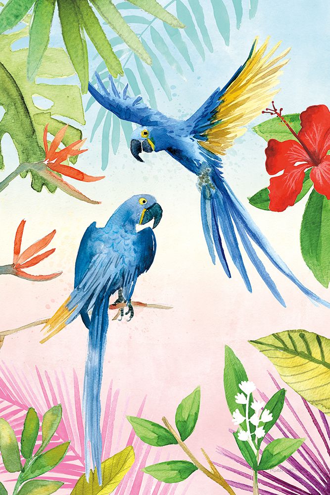Parrots and Palms II art print by Mercedes Lopez Charro for $57.95 CAD