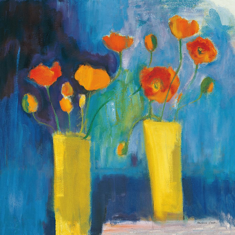 Cadmium Orange Poppies on Blue art print by Michael Clark for $57.95 CAD
