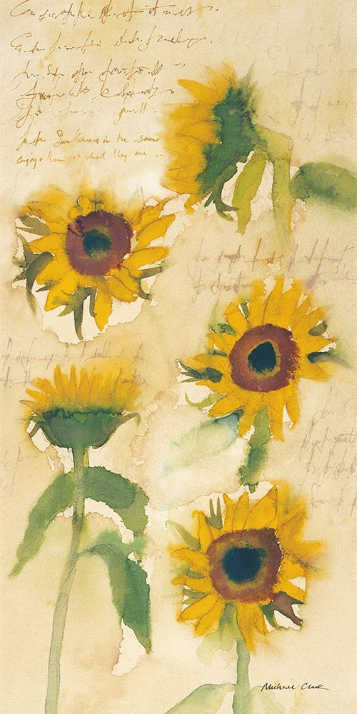 Sunflowers on Script art print by Michael Clark for $57.95 CAD