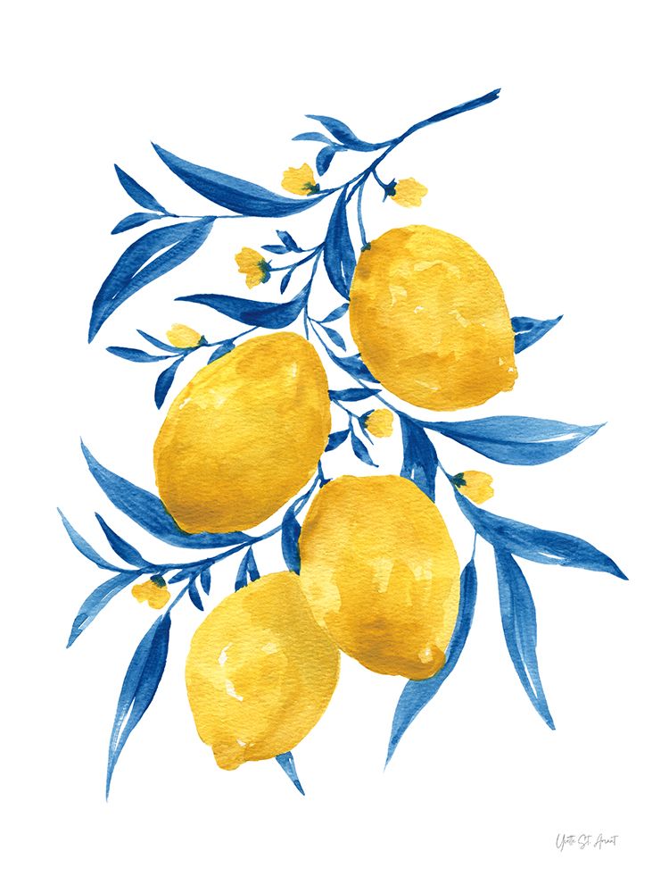 Blue Leaf Lemons I art print by Yvette St. Amant for $57.95 CAD