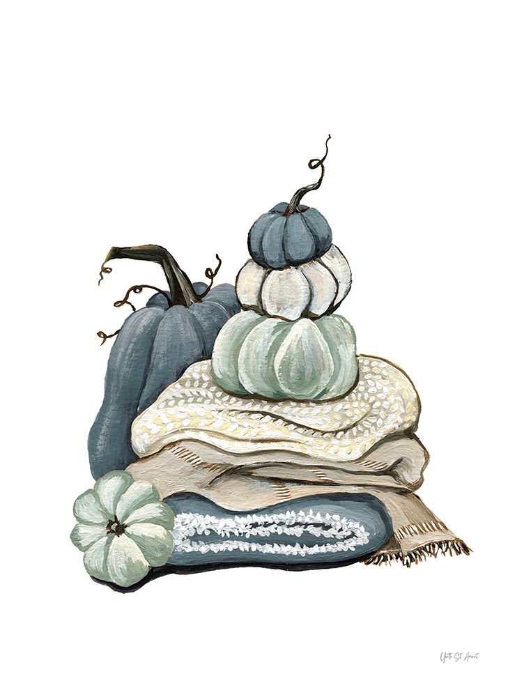 Harvest Cozy Pumpkins Blue II art print by Yvette St. Amant for $57.95 CAD