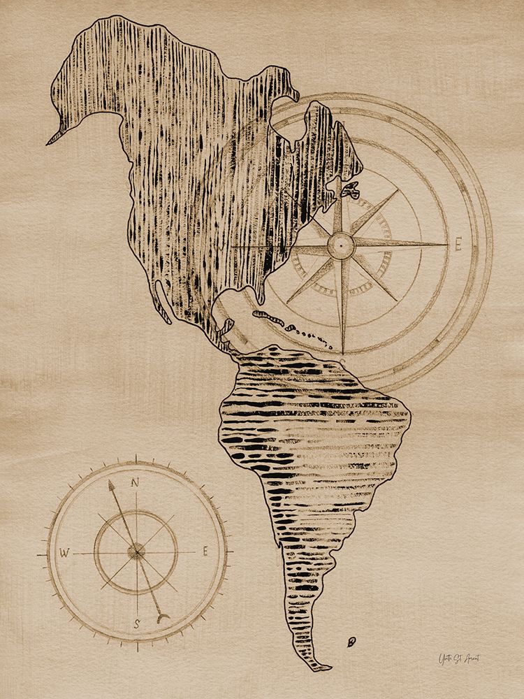 Sepia Map of Americas art print by Yvette St. Amant for $57.95 CAD