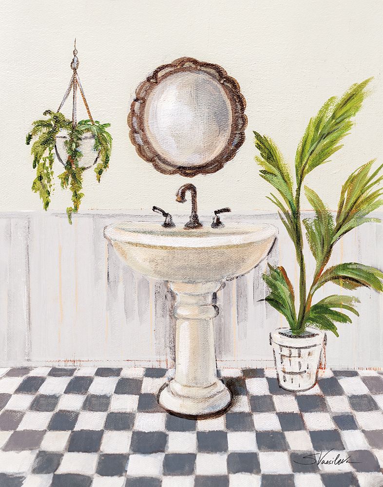 Crisp Cottage Bathroom II Vertical art print by Silvia Vassileva for $57.95 CAD