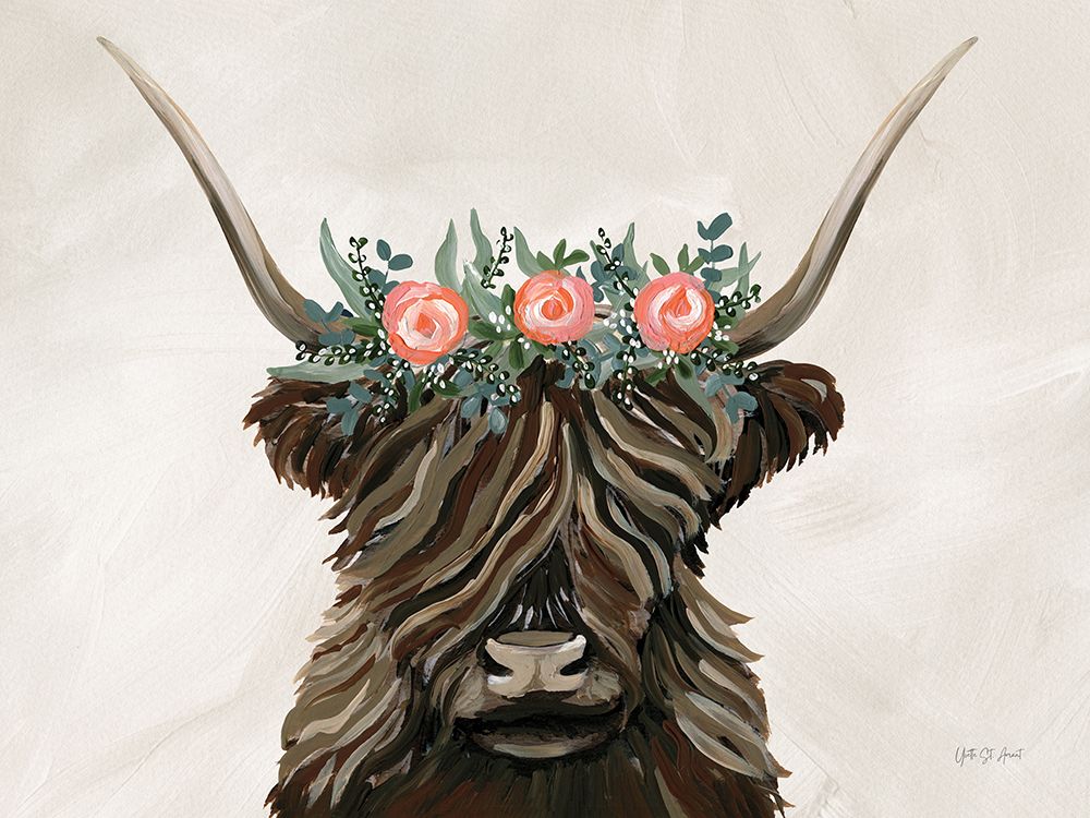 Longhorn with Rose Crown Texture art print by Yvette St. Amant for $57.95 CAD