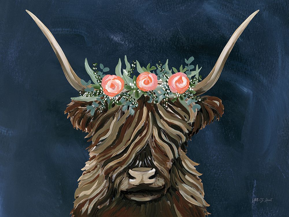 Longhorn with Rose Crown Texture Dark art print by Yvette St. Amant for $57.95 CAD