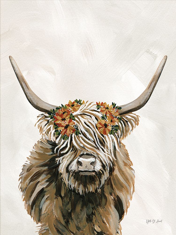 Harvest Cow Floral Texture Light art print by Yvette St. Amant for $57.95 CAD