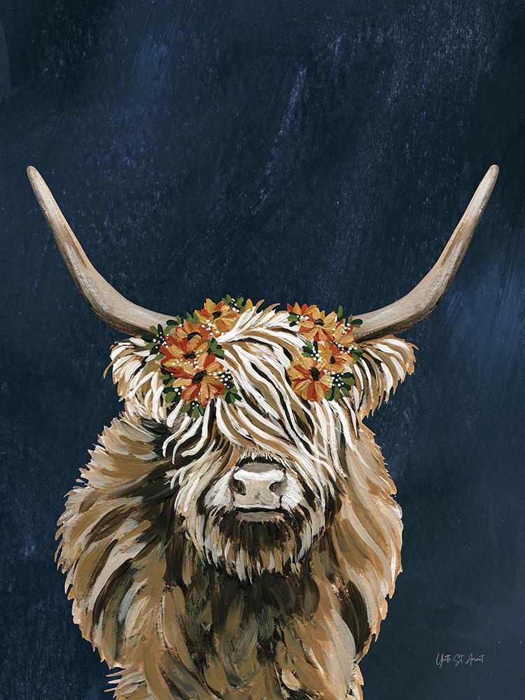 Harvest Cow Floral Texture Dark art print by Yvette St. Amant for $57.95 CAD