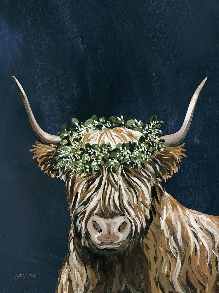 Harvest Cow Sage Texture Dark art print by Yvette St. Amant for $57.95 CAD